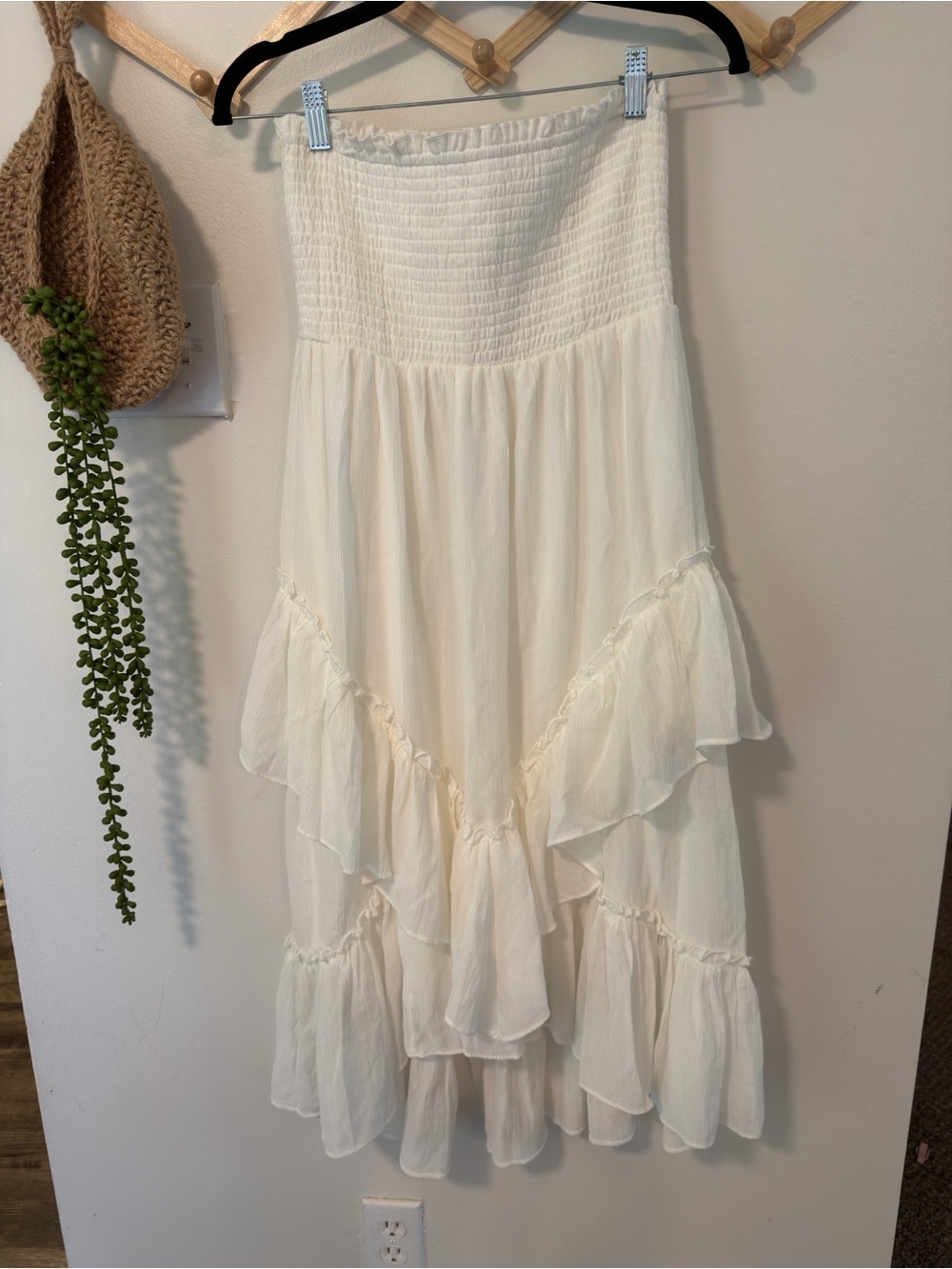 Cream Tiered Ruffle Maxi Skirt